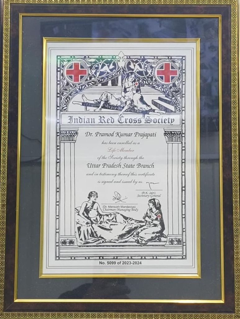 Indian Red Cross Society Life Member Certificate Dr Pramod Prajapati